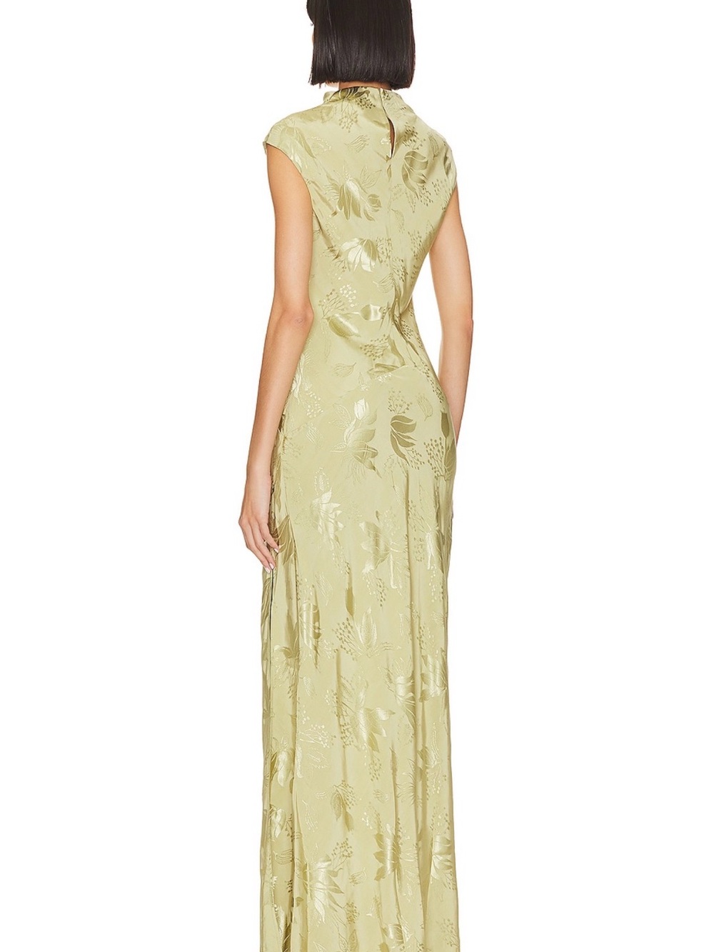 L'Academie Olive Green Satin Floral High-Neck Maxi Dress - Picture 3 of 3